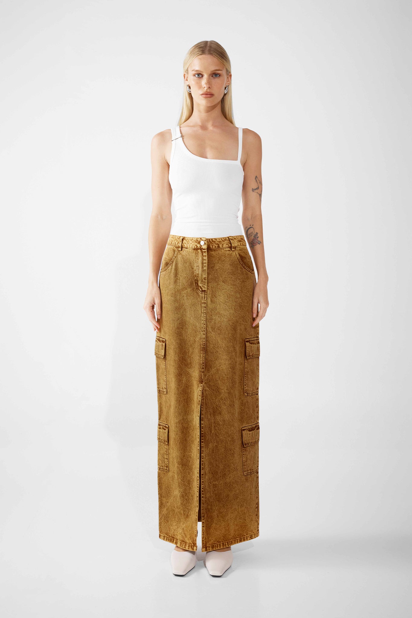 TATE MAXI SKIRT | BROWN ACID WASH