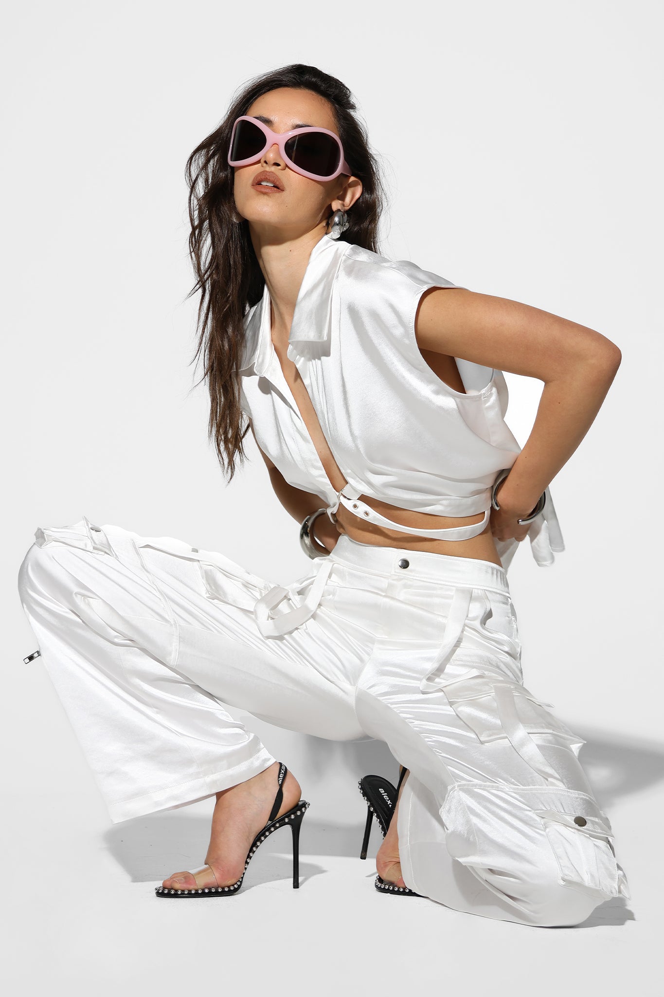 ANDI SLEEVELESS SHIRT | WHITE SATIN