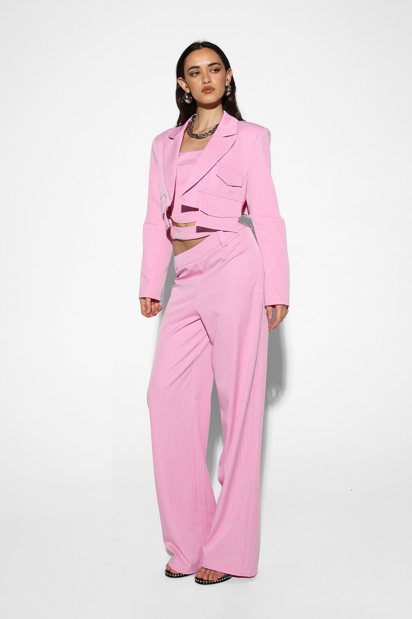 HENDRIX CROP BLAZER | PINK PINSTRIPE