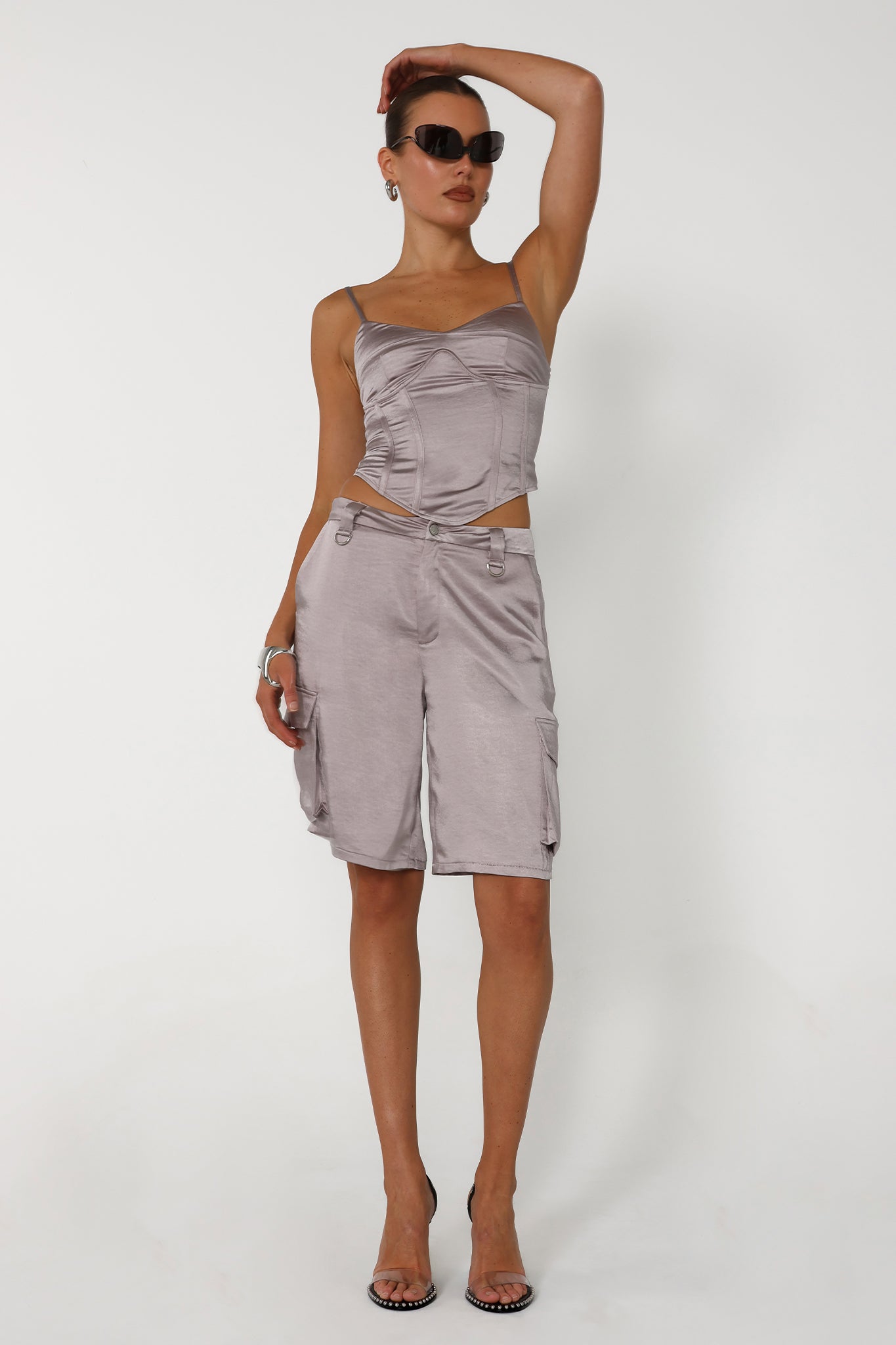 LENA SHORTS | SILVER SATIN