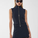 LEELA VEST | NAVY PINSTRIPE