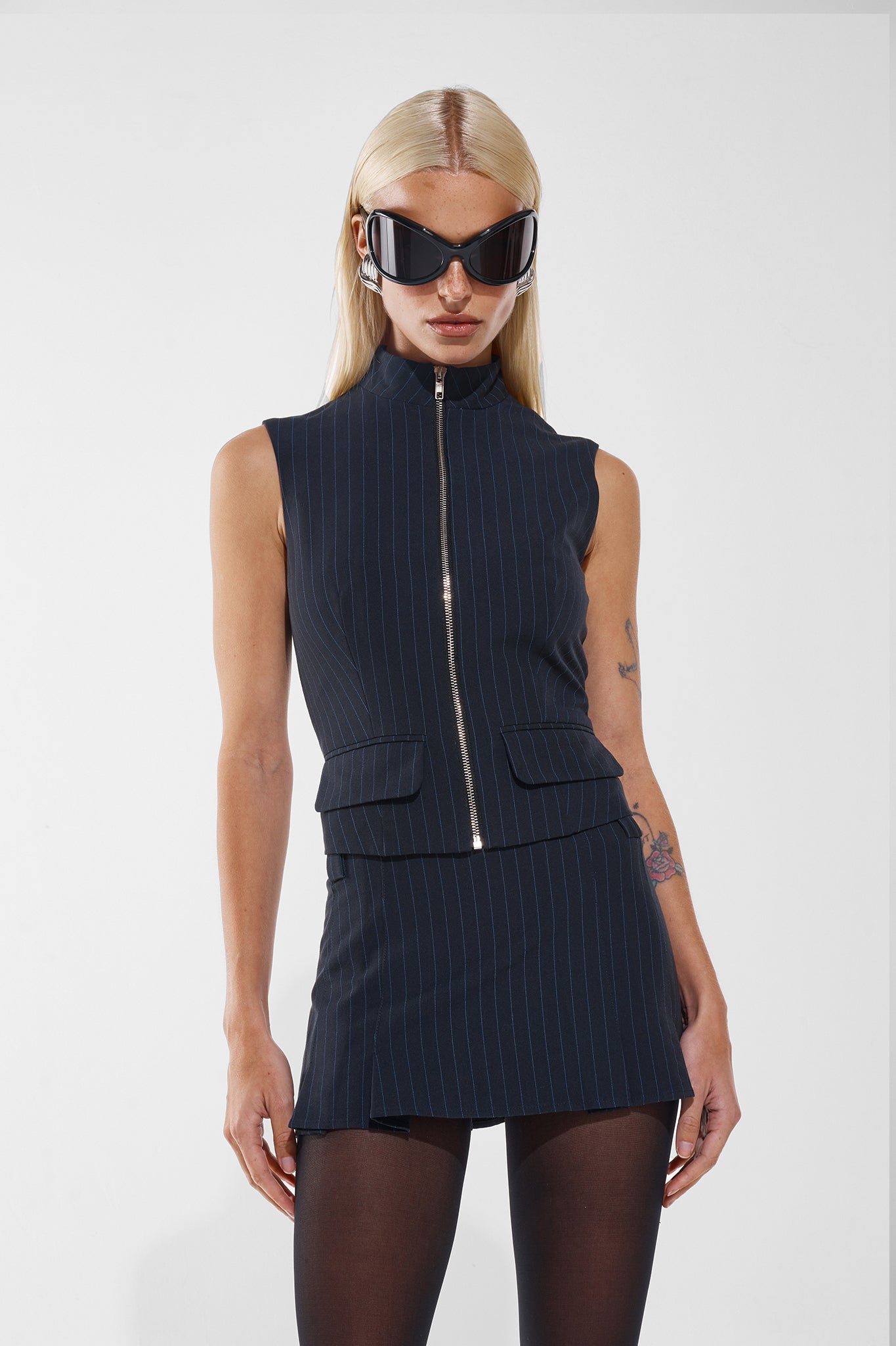LEELA VEST | NAVY PINSTRIPE