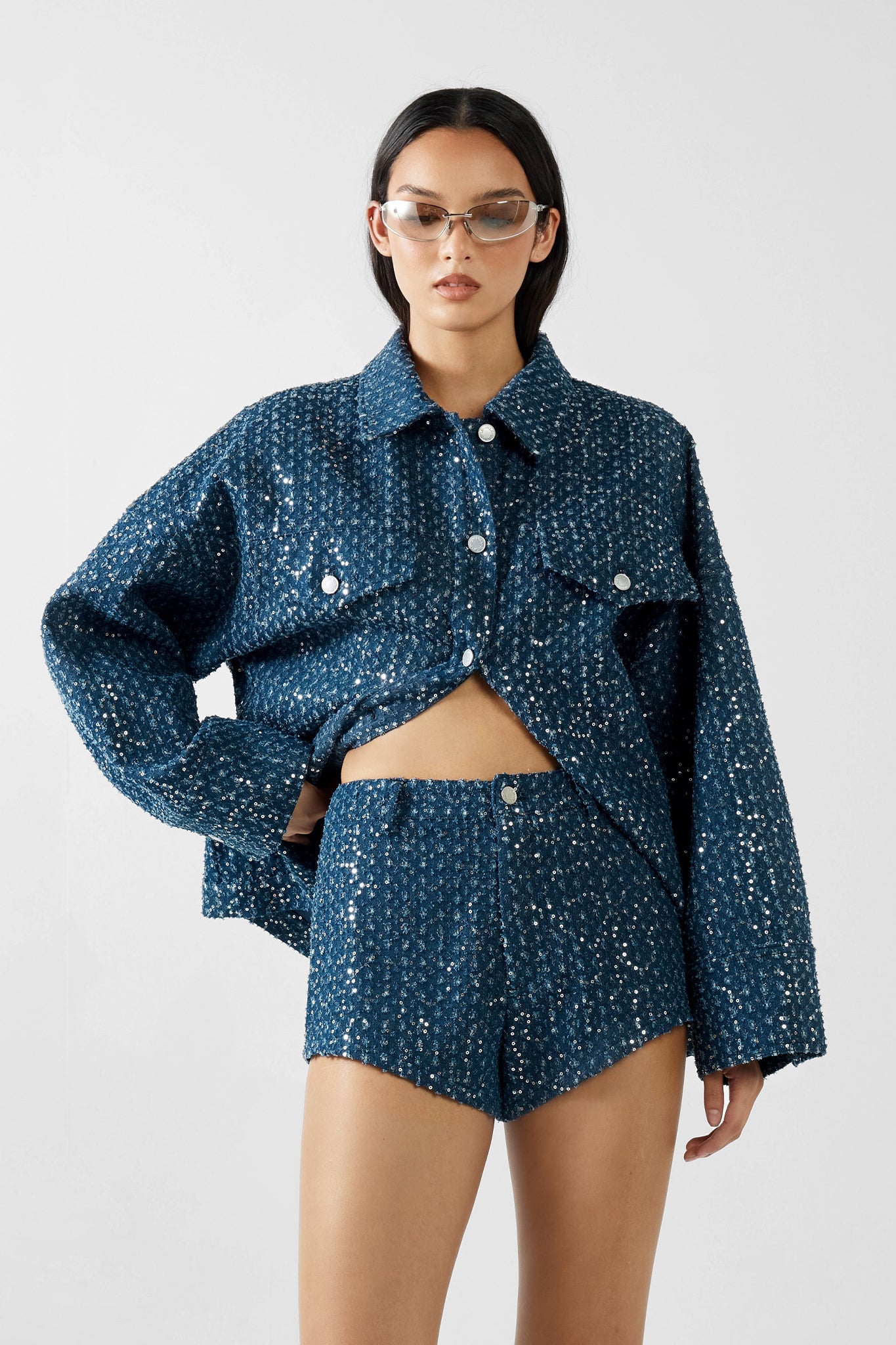 VALENTINO SHORTS | INDIGO SEQUIN