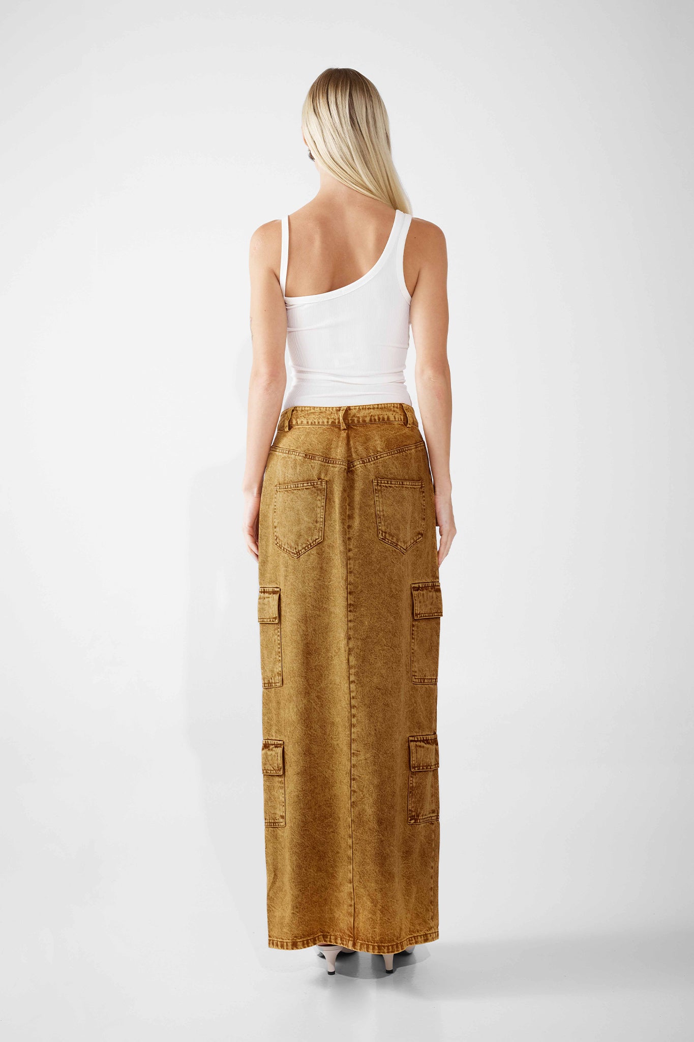 TATE MAXI SKIRT | BROWN ACID WASH