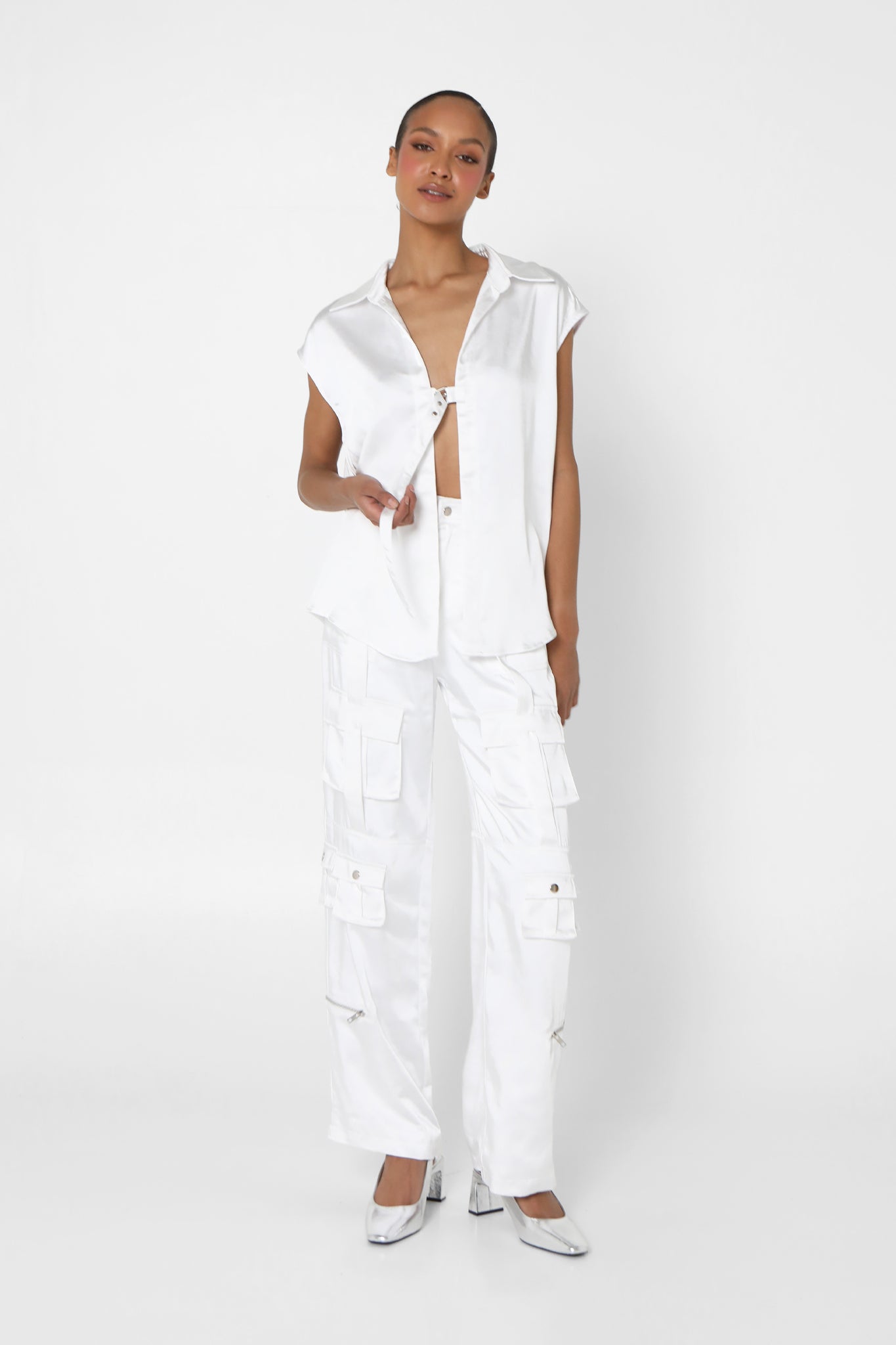 RANDY CARGO PANTS | WHITE SATIN