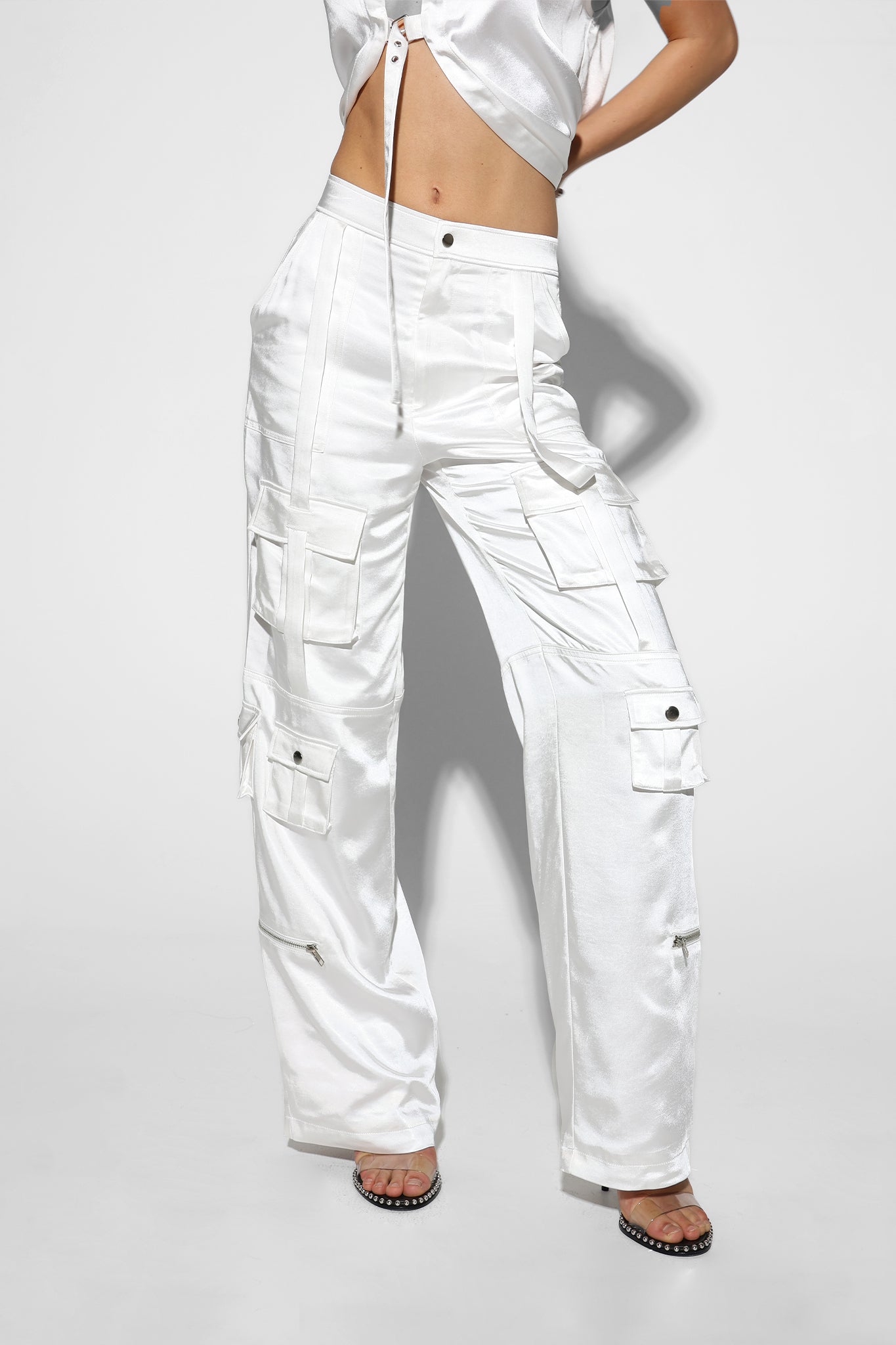 RANDY CARGO PANTS | WHITE SATIN