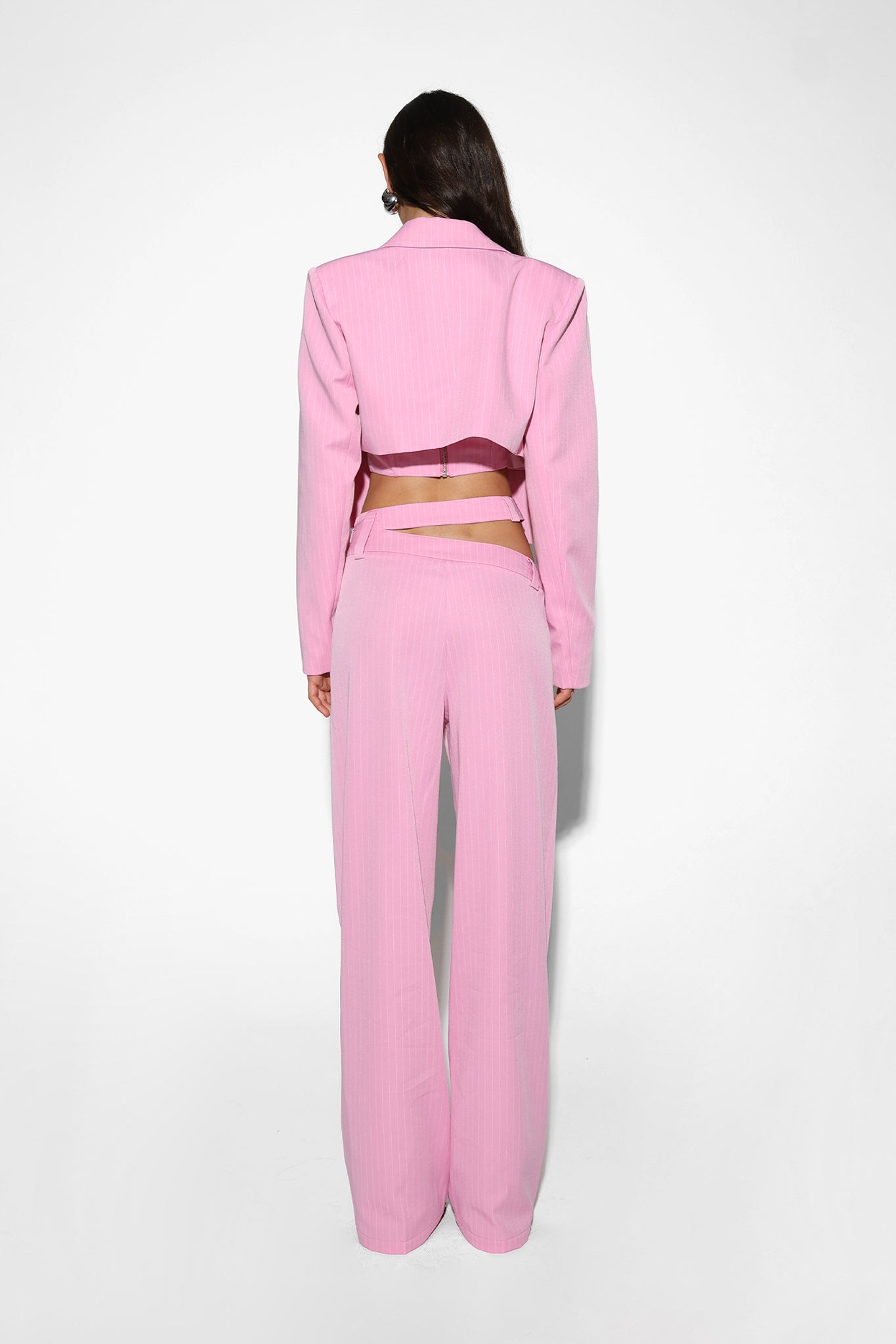 HENDRIX CROP BLAZER | PINK PINSTRIPE