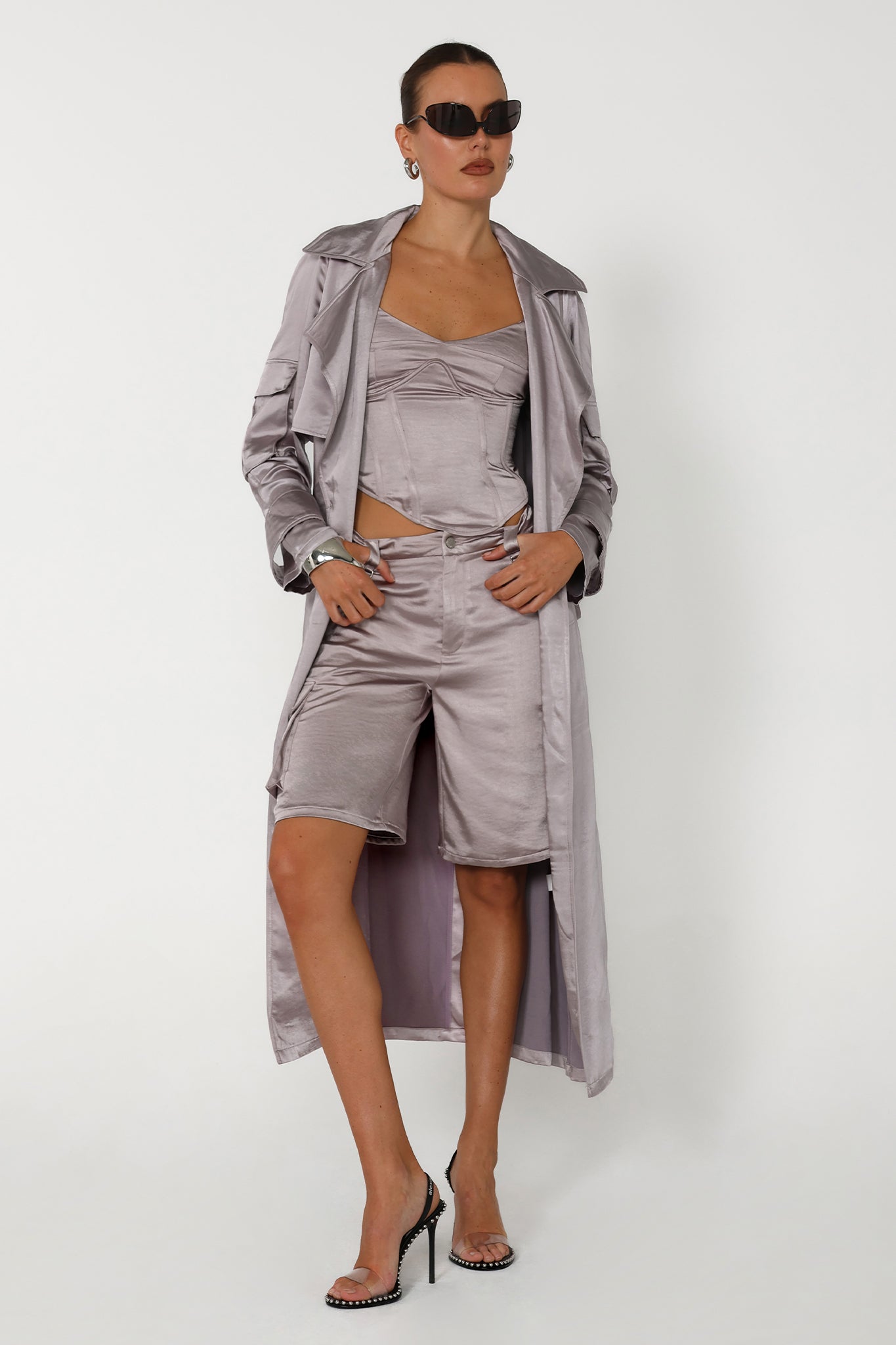 ISABELLA TRENCH | SILVER SATIN
