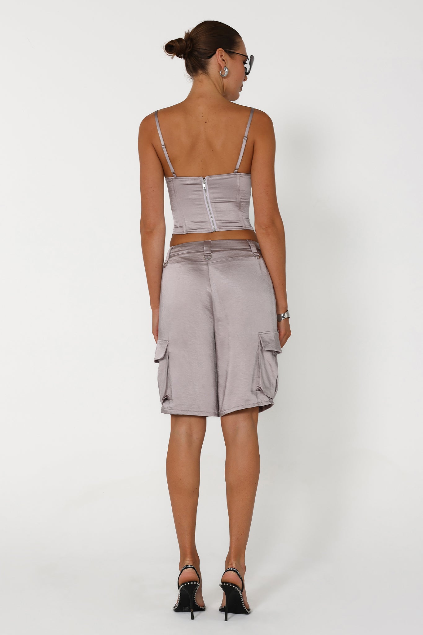 LENA SHORTS | SILVER SATIN