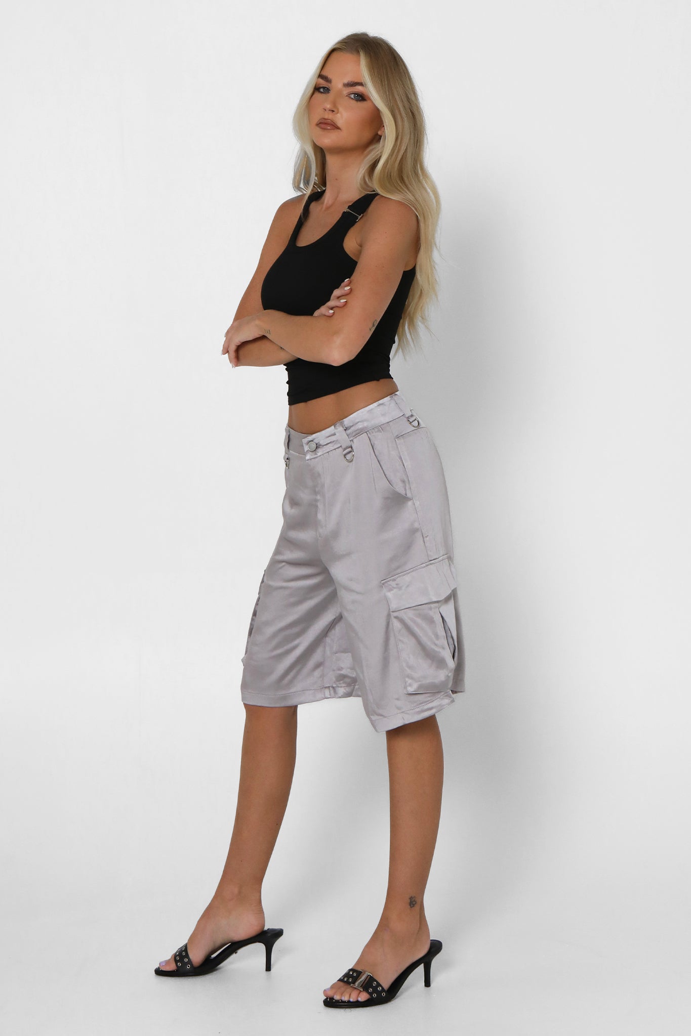 LENA SHORTS | SILVER SATIN