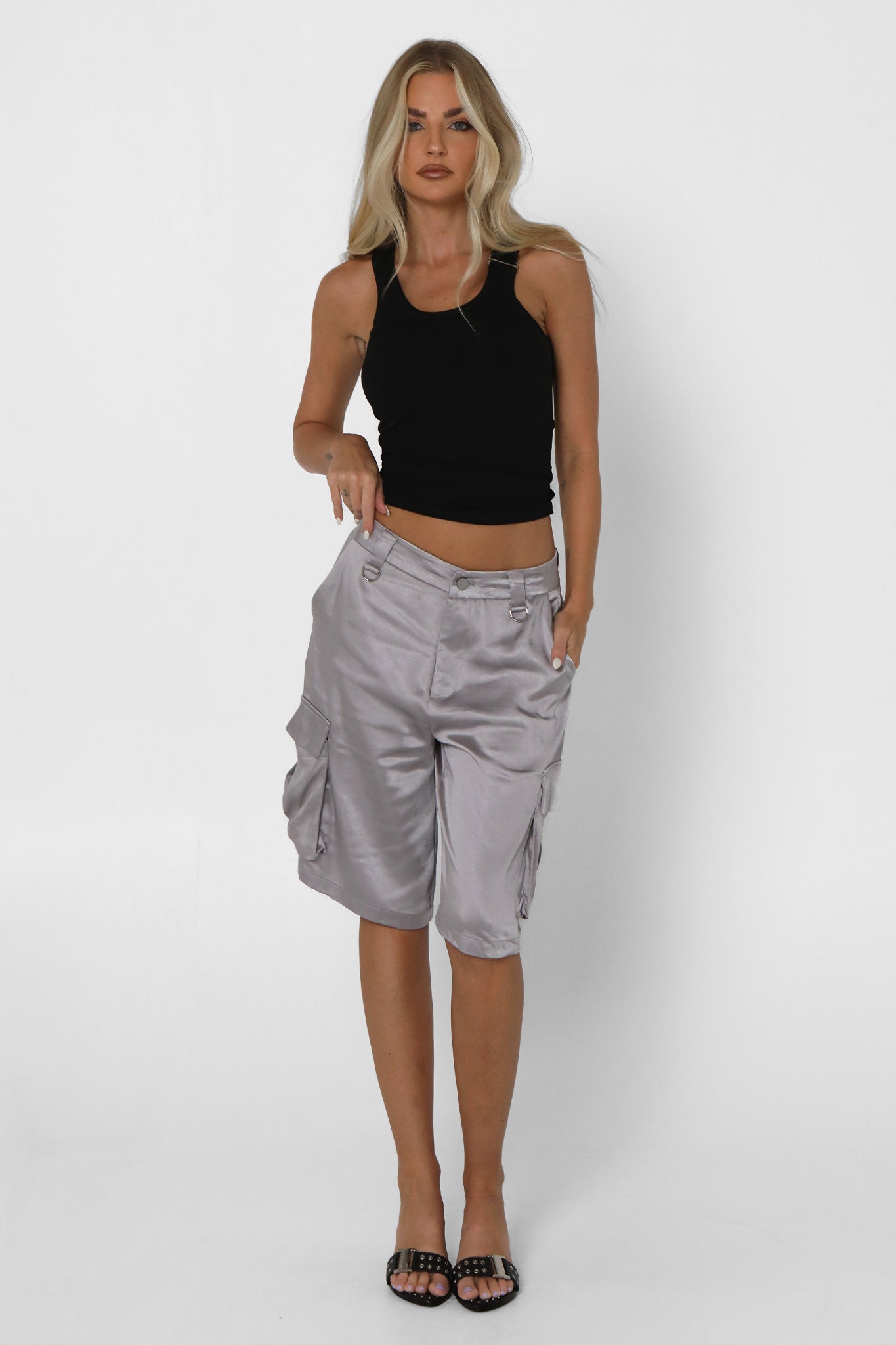 LENA SHORTS | SILVER SATIN