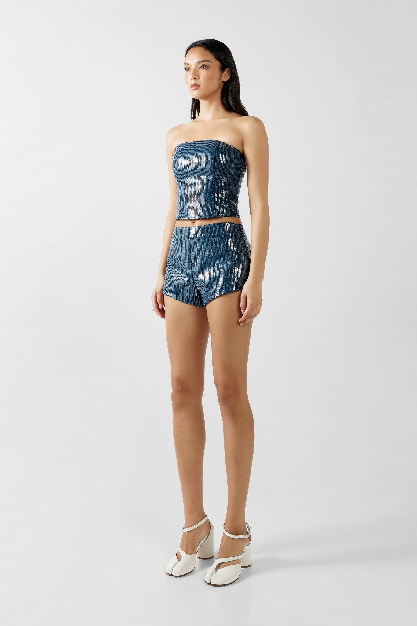 MESSA MICRO SHORTS | INDIGO SEQUIN