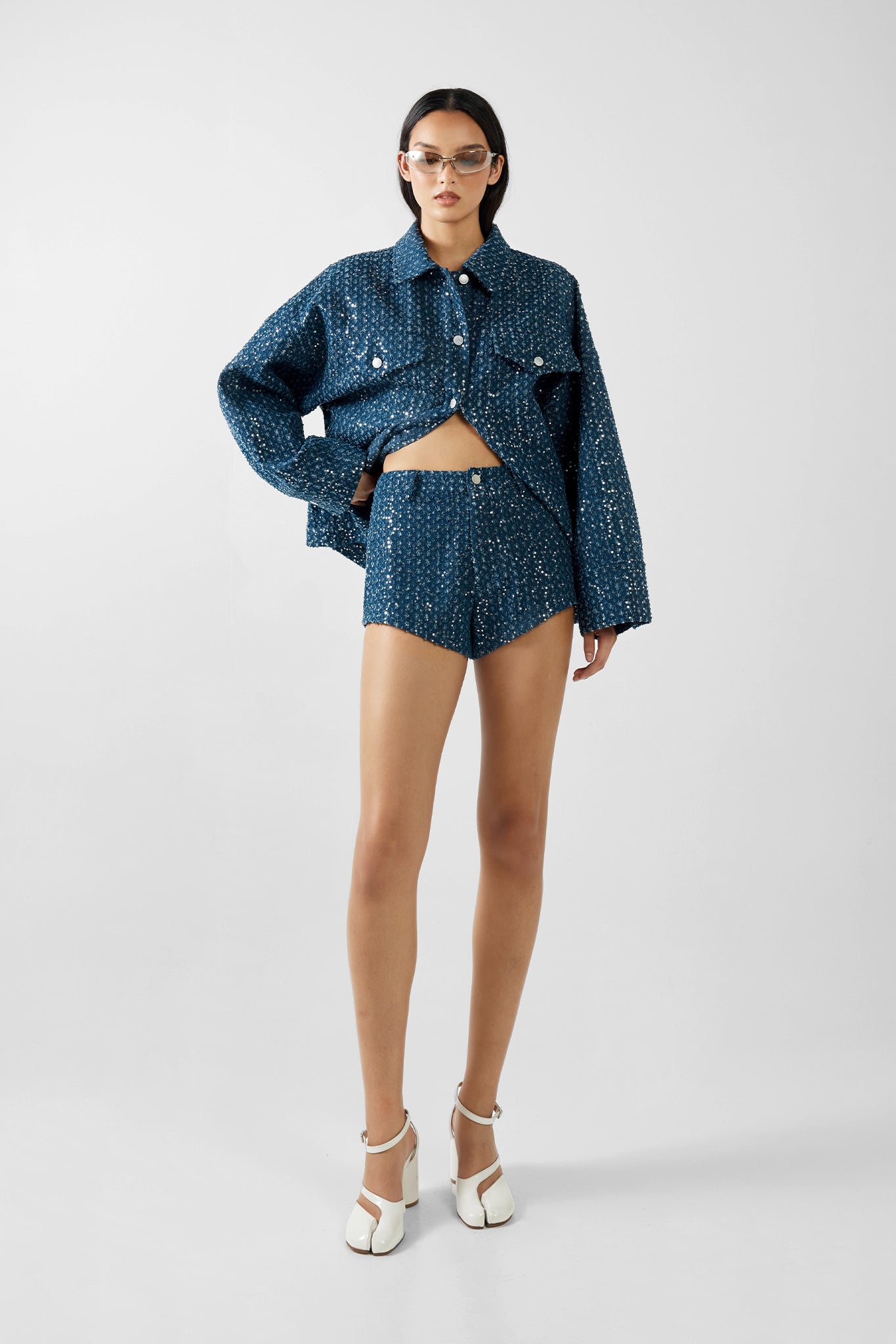 VALENTINO SHORTS | INDIGO SEQUIN