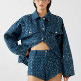 VALENTINO SHORTS | INDIGO SEQUIN