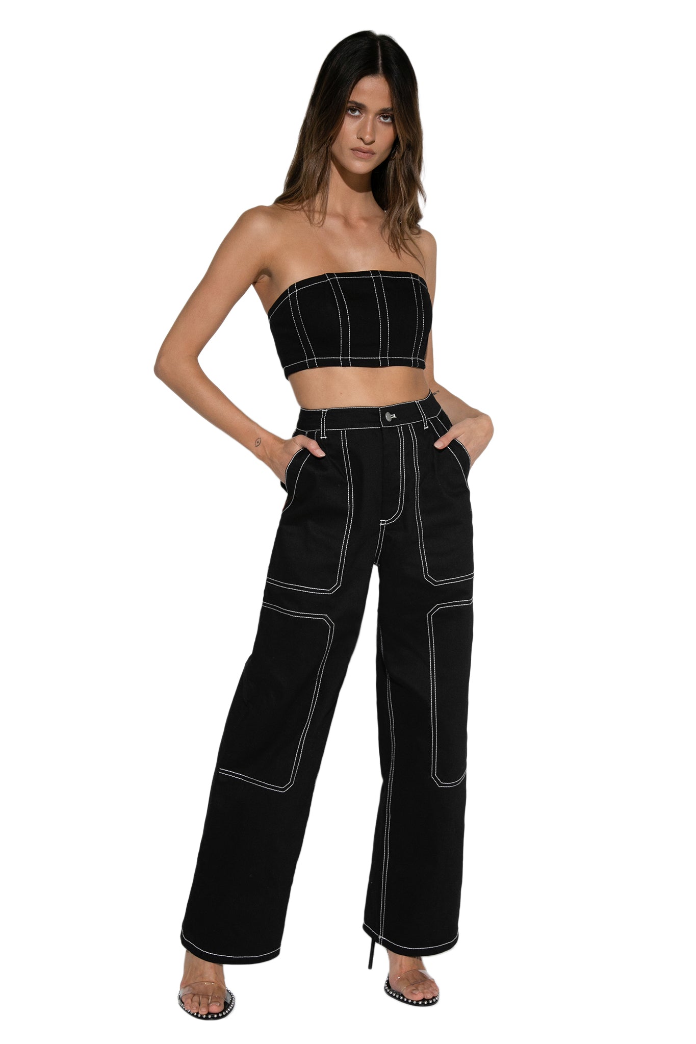 BY.DYLN Jodie Corset Top in Black ($69) and BY.DYLN Ella Pants
